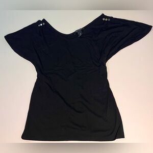 White House Black Market Black Blouse with Button Accents